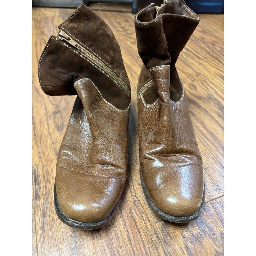 Boots N Bags Women's Brown Leather Suede Ankle Zip Up Leather Boots Size 6 Soft